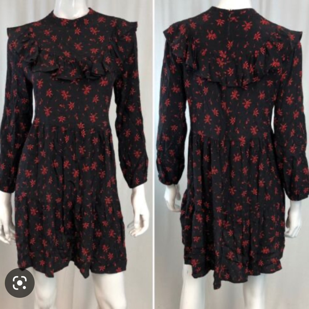 ZARA Floral Ruffle High Neck Dress